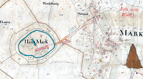 Haus Mark und Dorf Mark, Ausschnitt aus der Urkatasterkarte, 1828