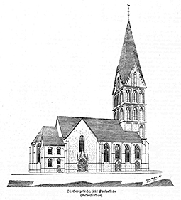 St. Georgskirche, Rekonstruktionszeichnung von Hubert Wartenberg, 1925