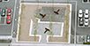 Luftbild des Santa-Monica-Platzes mit dem Synagogendenkmal