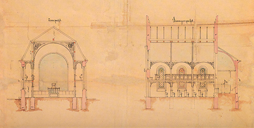 Ausschnitt aus der Bauzeichnung für den Neubau der Synagoge von 1868