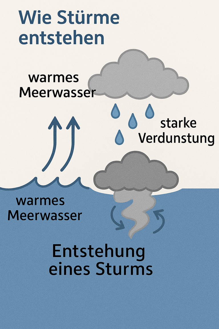 Das Bild zeigt wie Stürme entstehen.