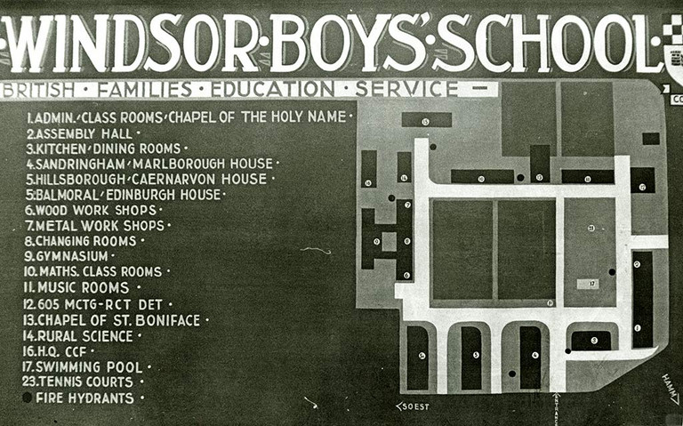Eine &Uuml;bersicht &uuml;ber die Anlagen der Windsor Boys School, um 1970 