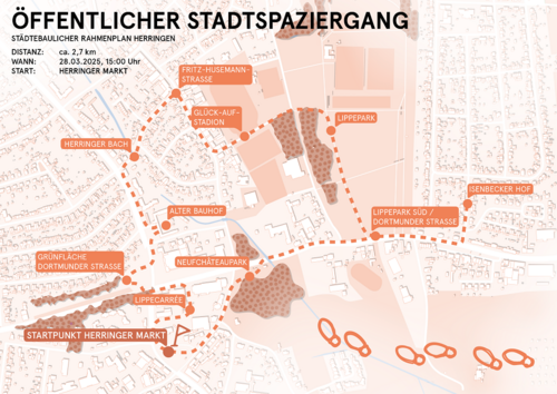 Route für den Stadtspaziergang zum städtebaulichen Rahmenplan Herringen