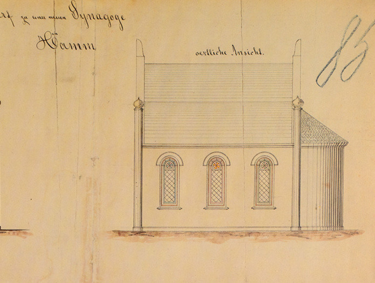 Ausschnitt aus der Bauzeichnung für den Neubau der Synagoge, 1868 Ausschnitt aus der Bauzeichnung für den Neubau der Synagoge, 1868