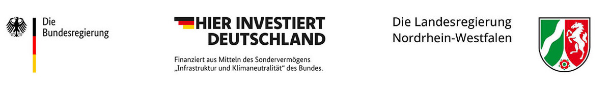 Logoleiste mit den Logos der Bundesregierung, der Landesregierung NRW sowie dem Logo zum Sondervermögen