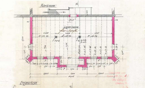 Zeichnung für den ''Neubau einer Wasch- und Speiselhalle nebst Lagerraum'', 1907 