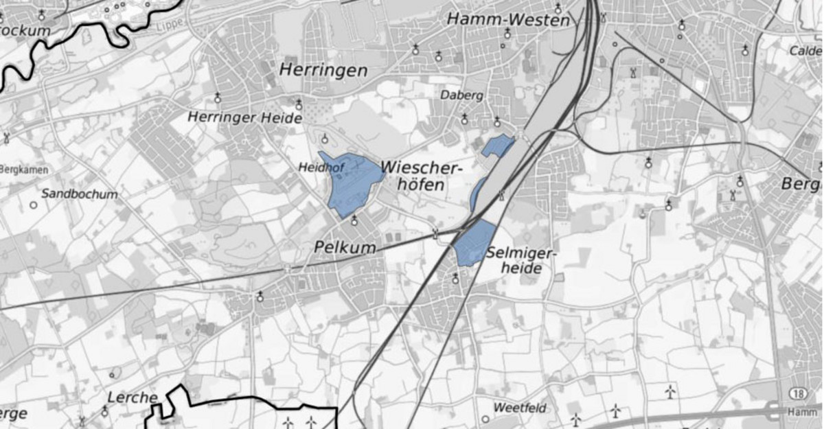 Eine Karte mit einer blauen Flächenmarkierung im Bereich Carl-Zeiss-Straße, Rathenaustraße und Bergwerk-Ost