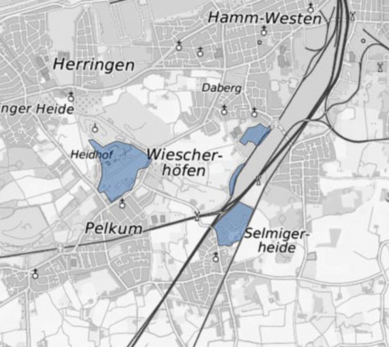 Eine Karte mit einer blauen Fl&auml;chenmarkierung im Bereich Carl-Zeiss-Stra&szlig;e, Rathenaustra&szlig;e und Bergwerk-Ost