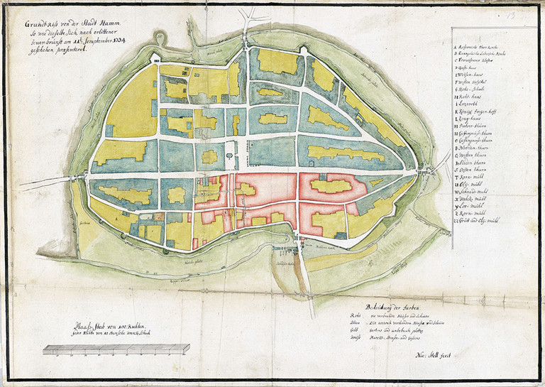 Brandkarte der Stadt hamm von 1734 (ges&uuml;det)