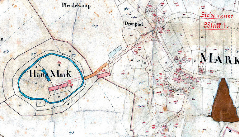 Haus Mark und Dorf Mark, Ausschnitt aus der Urkatasterkarte, 1828 