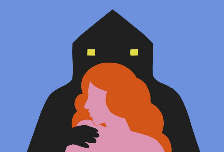 Grafik mit Haus und Frau