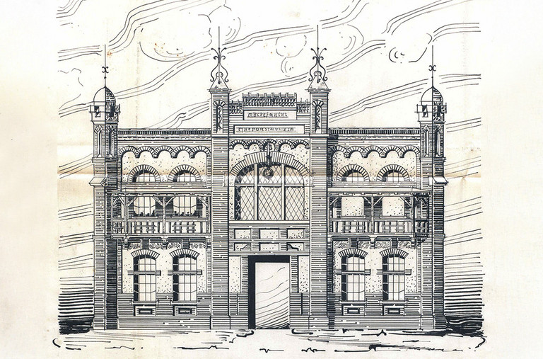 Zeichnung f&uuml;r den ''Neubau einer Wasch- und Speiselhalle nebst Lagerraum'', 1907