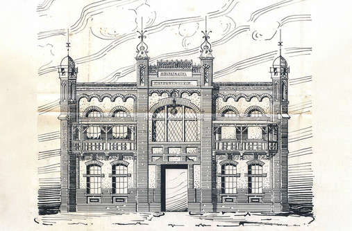 Zeichnung für den ''Neubau einer Wasch- und Speiselhalle nebst Lagerraum'', 1907