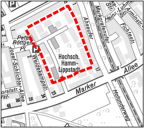 Ein Auszug aus dem Stadtplan mit der Abgrenzung des Baugebietes.