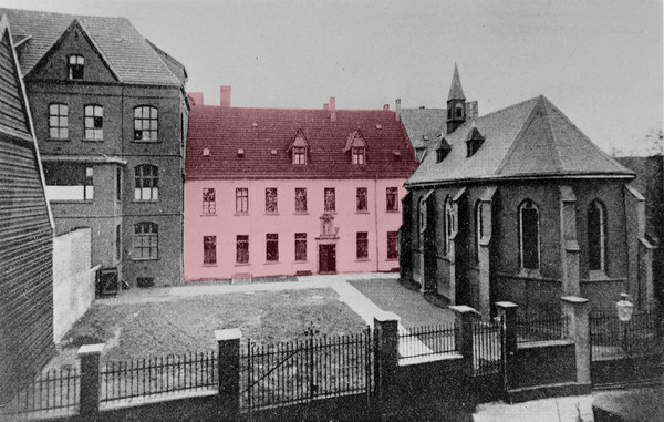 Das Katholische Krankenhaus von der Nassauer Straße aus gesehen, um 1900 