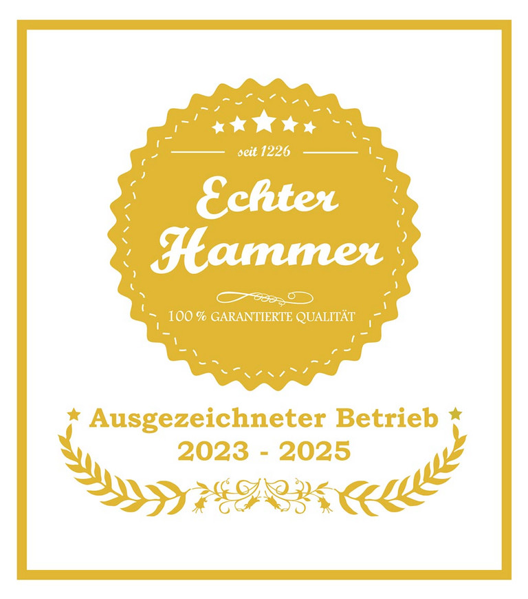 Siegel "Echter Hammer - ausgezeichneter Betrieb 2020-2022" Siegel "Echter Hammer - ausgezeichneter Betrieb 2020-2022"