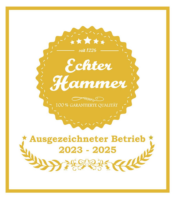 Siegel gold Echter Hammer 2020 2022 Siegel "Echter Hammer - ausgezeichneter Betrieb 2020-2022"