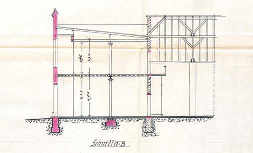 Zeichnung für den ''Neubau einer Wasch- und Speiselhalle nebst Lagerraum'', 1907