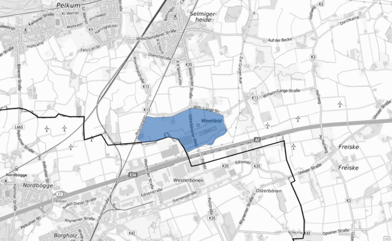 Eine Karte mit einer blauen Fl&auml;chenmarkierung im Bereich Inlogparc