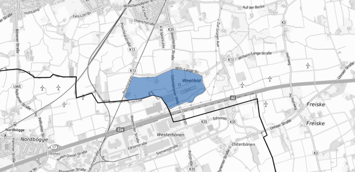 Eine Karte mit einer blauen Flächenmarkierung im Bereich Inlogparc