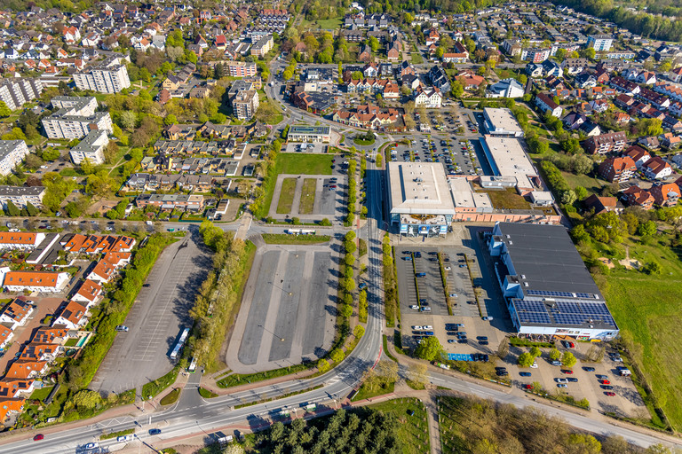 Luftbild zeigt des Bereich der Gr&uuml;nen Umweltachse Werries