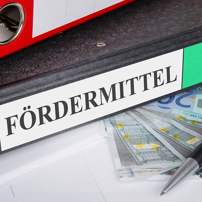 Geld und Akte mit der Aufschrift F&ouml;rdermittel
