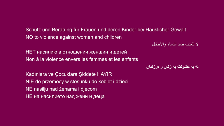Slogan gegen Häusliche Gewalt in mehreren Sprachen