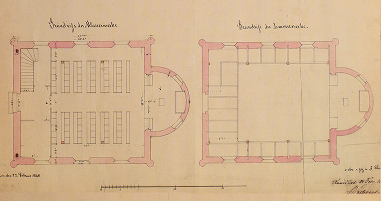 Ausschnitt aus der Bauzeichnung für den Neubau der Synagoge, 1868