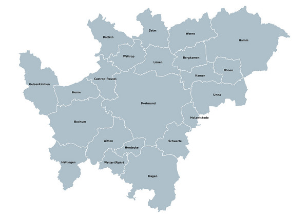 Eine Übersichtskarte der Mitgliedskommunen des ''Regionalen Einzelhandelskonzeptes''