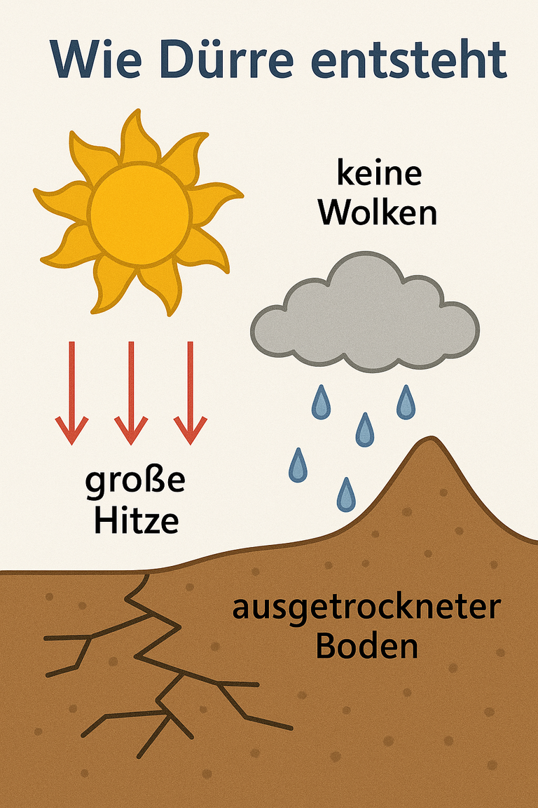 Das Bild zeigt wie Dürre entsteht.