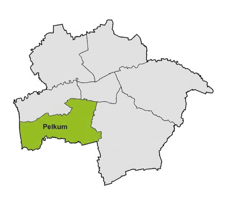 Grafik der Stadtfl&auml;che von Hamm. Der Bezirk Pelkum ist gr&uuml;n hervorgehoben.