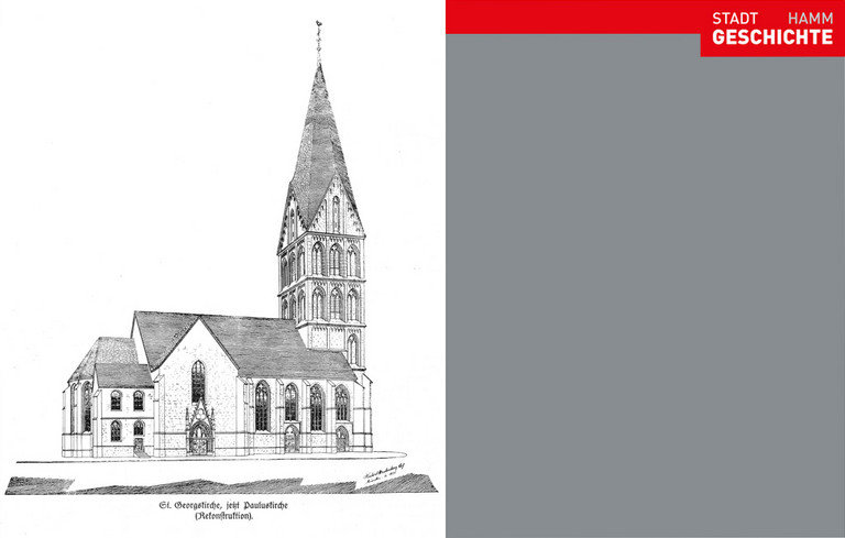 St. Georgskirche, Rekonstruktionszeichnung von Hubert Wartenberg, 1925 