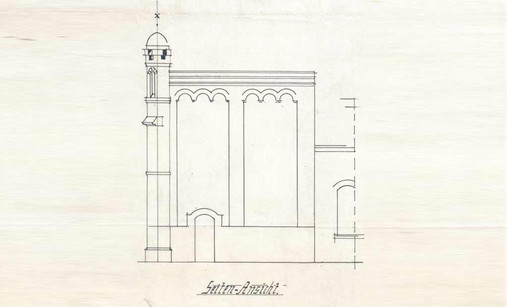 Zeichnung für den ''Neubau einer Wasch- und Speiselhalle nebst Lagerraum'', 1907