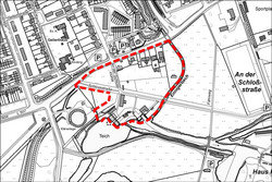 Ein Auszug aus dem Stadtplan mit der Abgrenzung des Baugebietes.