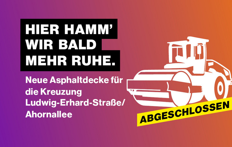 Ein Grafik, die auf eine Baustelle auf der Alleestraße hinweist mit dem Slogan ''Wir bauen für ein besseres Hamm''