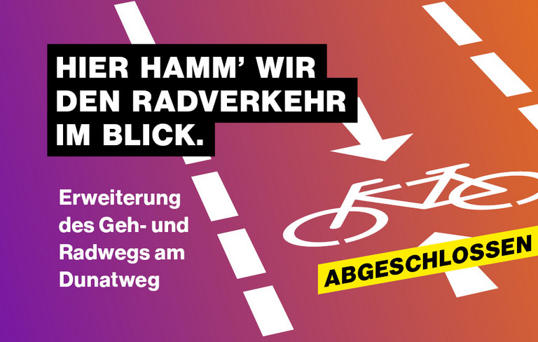 Ein Grafik, die auf eine Baustelle am Dunantweg hinweist mit dem Slogan ''Wir bauen für ein besseres Hamm''