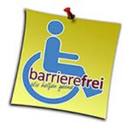 Logo ''Barrierefrei'', Männchen im Rollstuhl