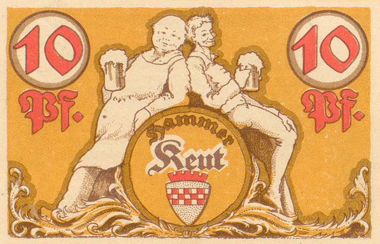 Vorderseite des Gutscheins der Stadt Hamm &uuml;ber 10 Pfennig mit Motiv ''Hammer Keut'', 1921