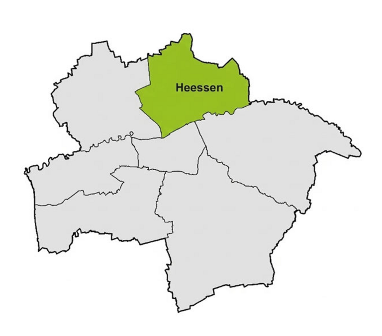 Grafik der Stadtfl&auml;che von Hamm. Der Bezirk Heessen ist gr&uuml;n hervorgehoben.