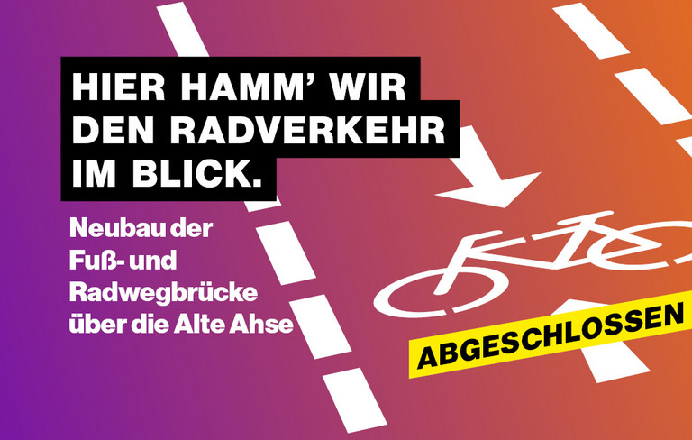 Eine Grafik mit einem Fahrradweg mit dem Text ''Hier Hamm' wir den Radverkehr im Blick''