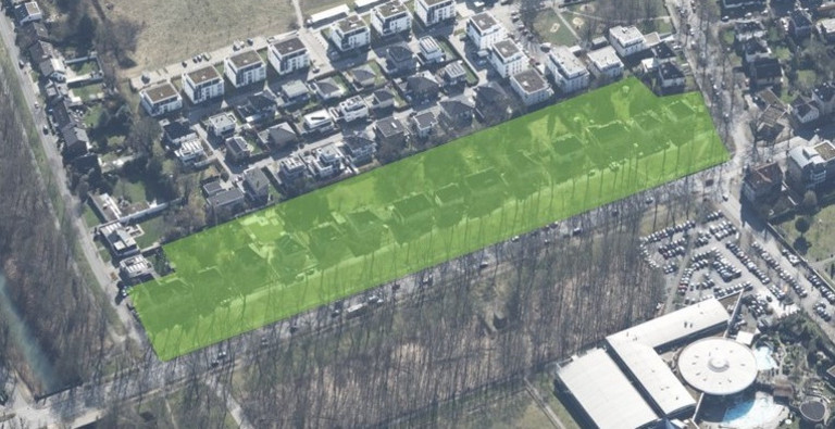 Luftbild der Ostenallee mit der markierten Fl&auml;che des Denkmalbereich Nr. 3 - Ostenallee