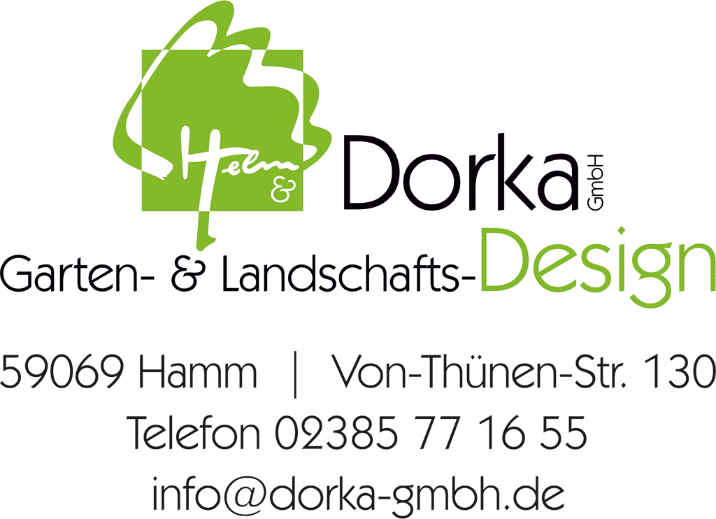 Helm Dorka Logo mit Adresse Logo Helm & Dorka GmbH - Garten- & Landschafts-Design