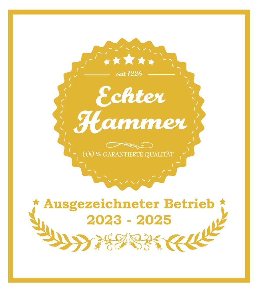 Siegel "Echter Hammer - ausgezeichneter Betrieb 2020-2022"
