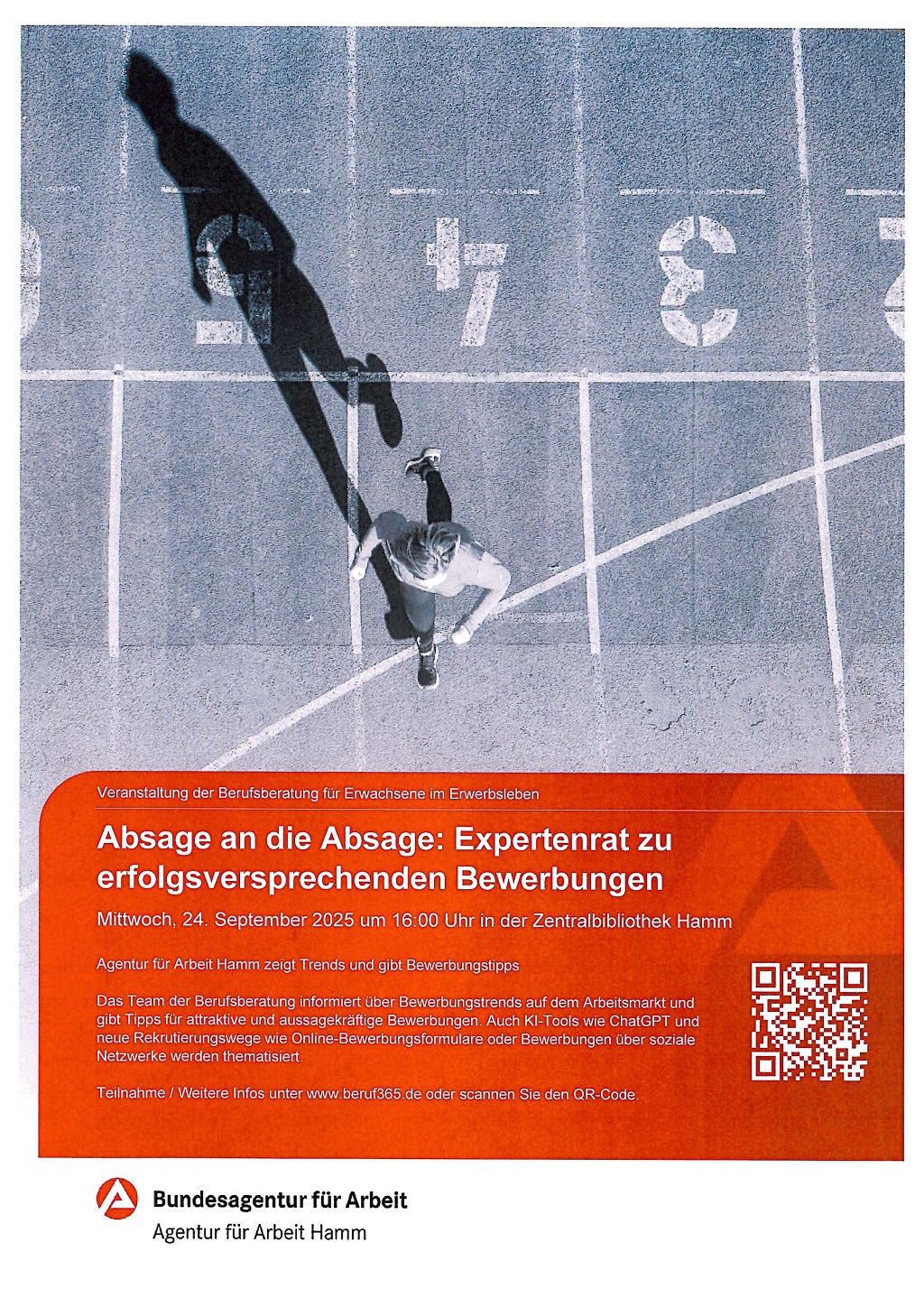Bild zeigt den Flyer zum Vortrag ''Absage an die Absage: Expert:innenrat zu erfolgsversprechenden Bewerbungen''