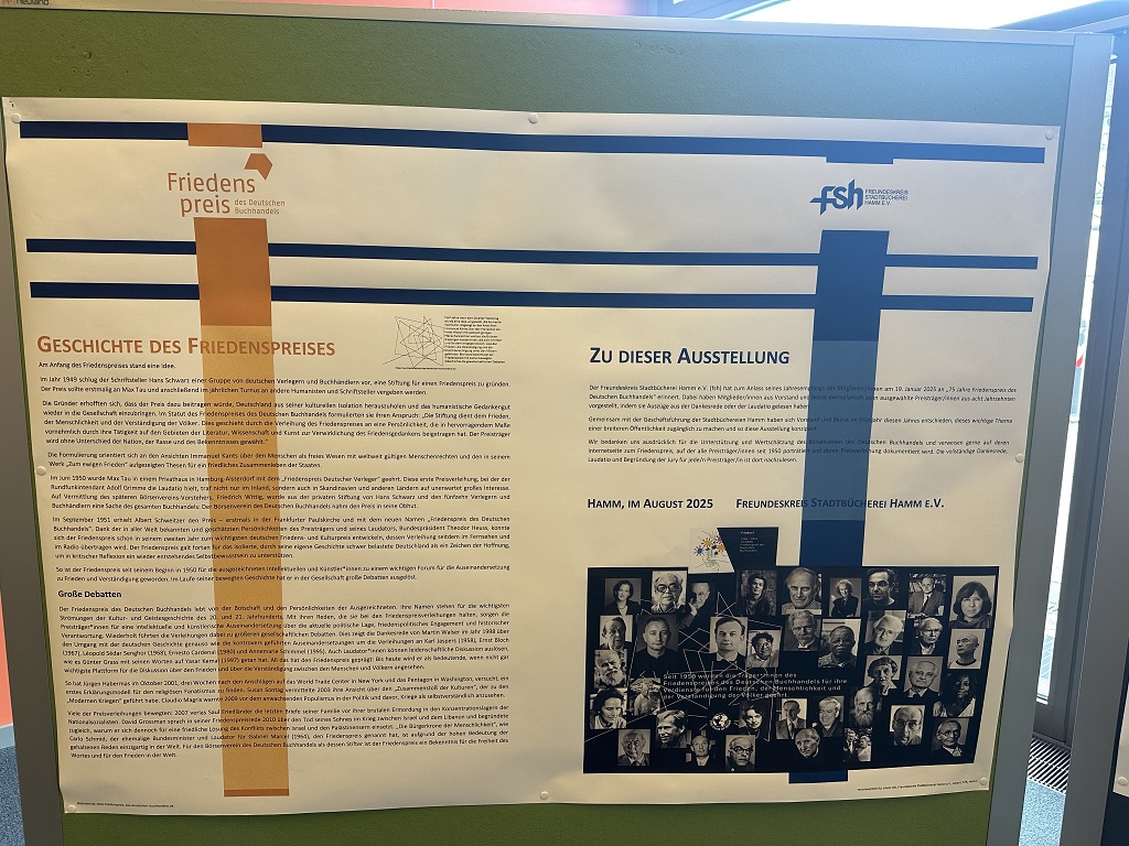 Bild zeigt ein Plakat der Ausstellung ''75 Jahre Friedenspreis des Deutschen Buchhandels''