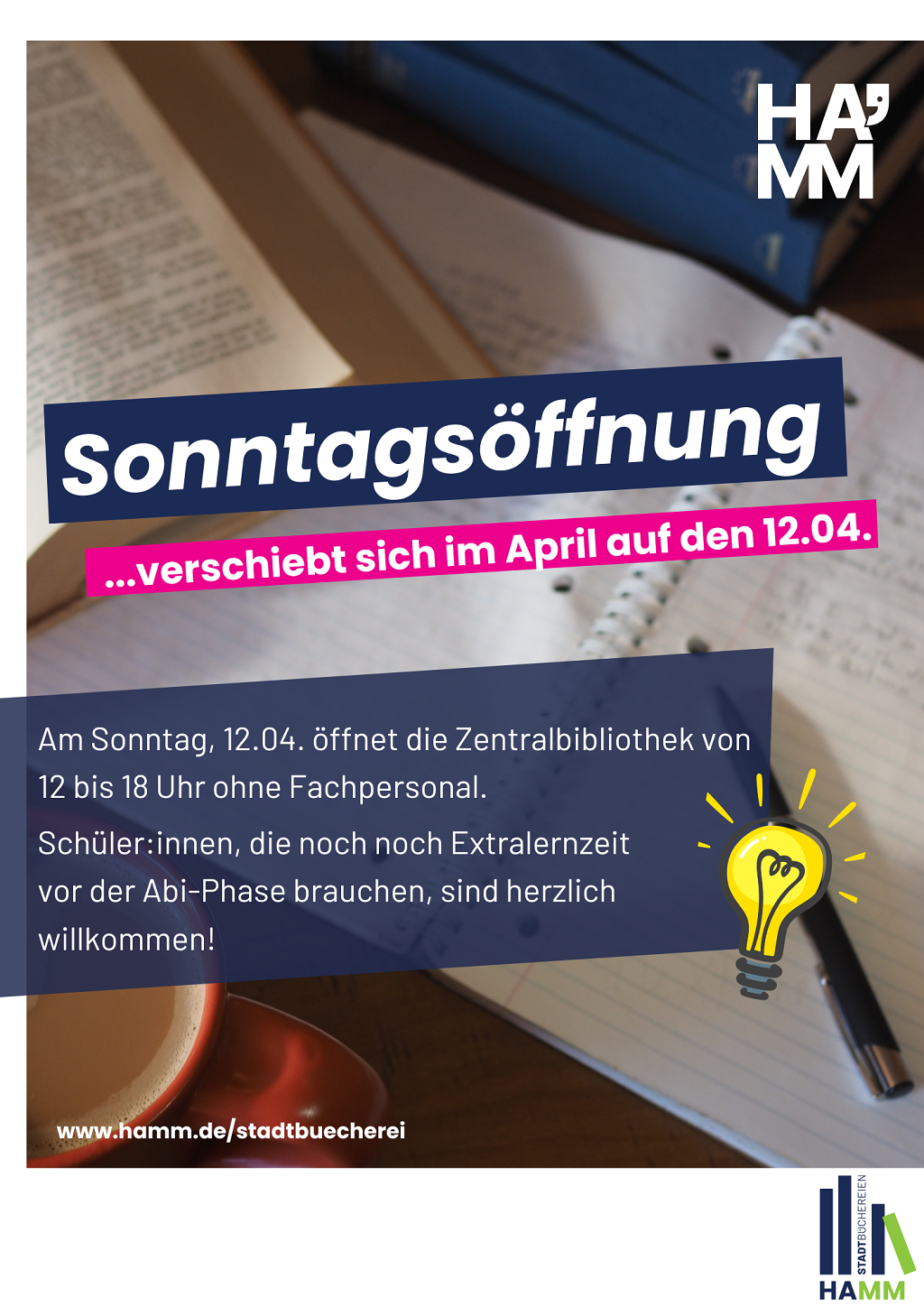 Zu sehen ist ein Bild mit dem Hinweis ''Sonntags&ouml;ffnung verschiebt sich im April auf den 12.04.''