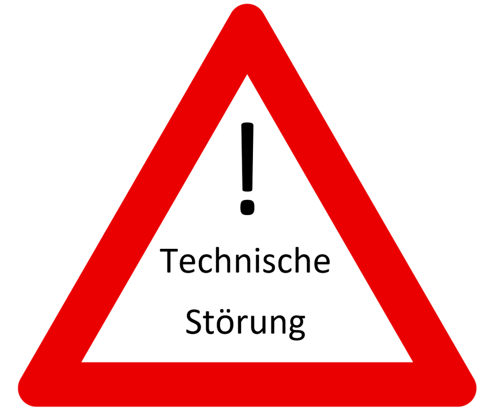 Achtung Schild mit der Beschriftung "Technische Störung"