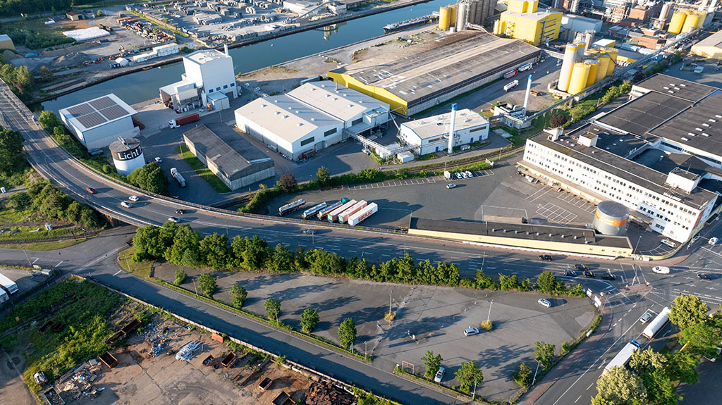 Luftbildaufnahme der Radbodstra&szlig;e von der Hafenstra&szlig;e bis zur Kanalbr&uuml;cke
